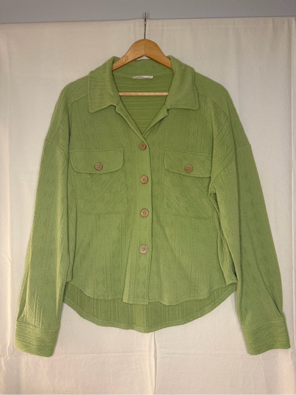 Light Green Women's Button-Front Shirt Jacket